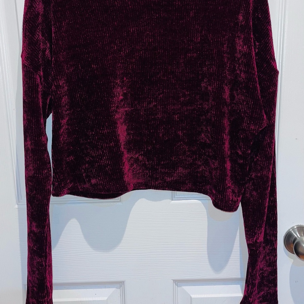 Fashion Nova Velvet Long Sleeve Top - Rich Burgundy